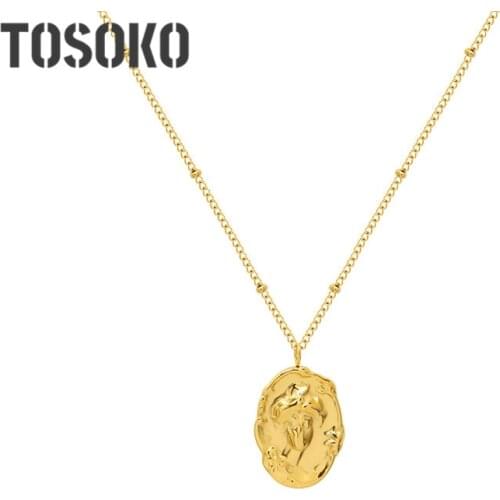 TOSOKO Stainless Steel Jewelry Portrait Three Dimensional Convex Design Necklace Womens Fashion Clavicle Chain BSP971