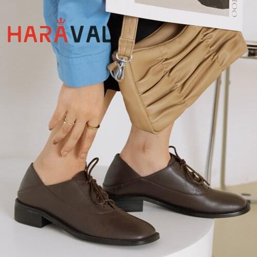 HARAVAL Women Pumps Shoes Loafers High Quality Elegant Casual Solid Square Toe Genuien Leather Spring Autumn Low Heel Shoes A329