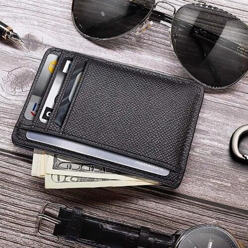 Men Card Holder PU Leather 6 Cards Slot Ultra-thin Lichee Pattern Wallet B99