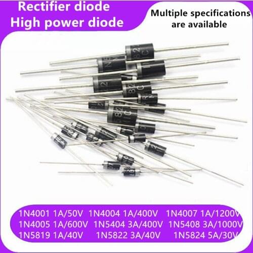 100Pcs 1N5819 1N5822 1N5824 1N4004 Rectifier Diode 1N4001 1N4007 HER302 UF4007 DO-41 In-line High Quality High Power 50V Diodes