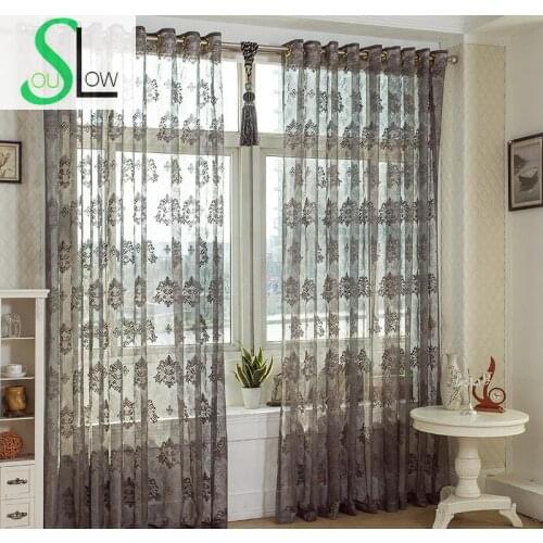 Slow Soul White Grey Dark Coffee Jacquard Curtain Lace Europe Floral Curtains Cortinas Tulle For Living Room Kitchen Bedroom