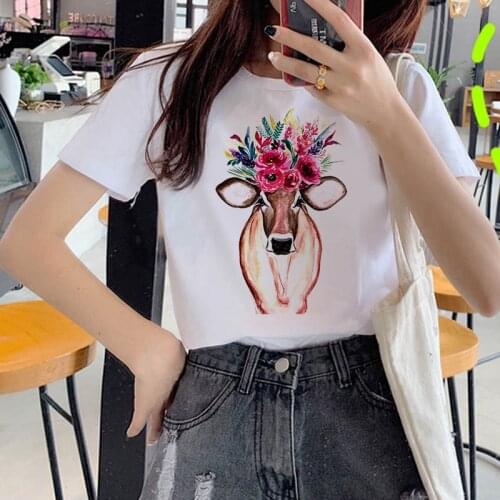 2021 New T-Shirt Female Flowers Butterfly Tshirt Summer Short Sleeve Tee Shirt Round Neck Top Tees Women T-Shirt Oversized