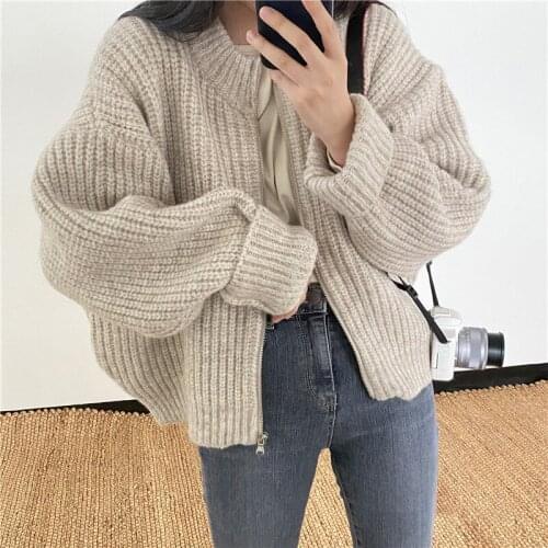 2020 Autumn New Women Knitted Sweaters Female Cardigan Tops O-Neck Zipper Loose Elegant Concise Office Lady Casual All Match