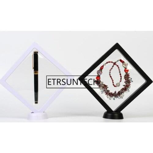 100pcs 14*14cm Black White Suspended Floating Display Case Jewellery Coins Gems Artefacts Stand Holder Box