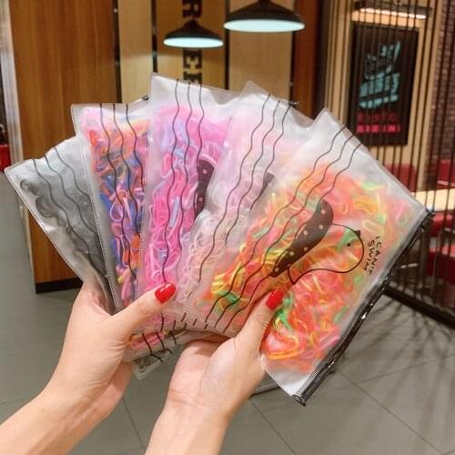 1000Pcs/Set Girls Hair Accessories Mini Disposable Rubber Band Elastic Hair Bands Headdress Candy Color Rainbow Cartoon Bag Gift