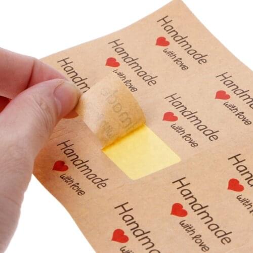 2021 New 12Pcs 1.5 Inch Square Natural Kraft Handmade with Love Self Adhesive Stickers
