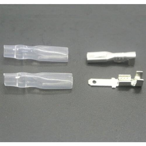 200pcs 2.8mm Uninsulated Spade Crimp Connector Terminal Block 50pcs Female Spade +50pcs Male Spade Connector+ 100pcs Case