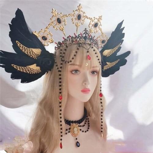 2021 Black Rose Angel Wings Sun Godmothers Halo Hair Accessories Gorgeous Lolita KC Crown Bead Chain Baroque Tiara Headwear