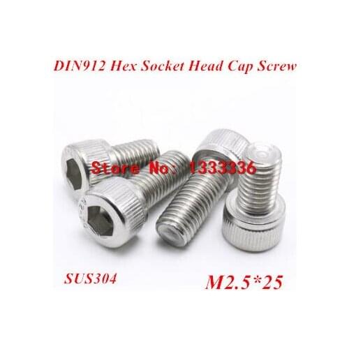 300pcs M2.5*25 Hex socket head cap screw, DIN912 304 stainless steel Hexagon Allen cylinder bolt, cup screws