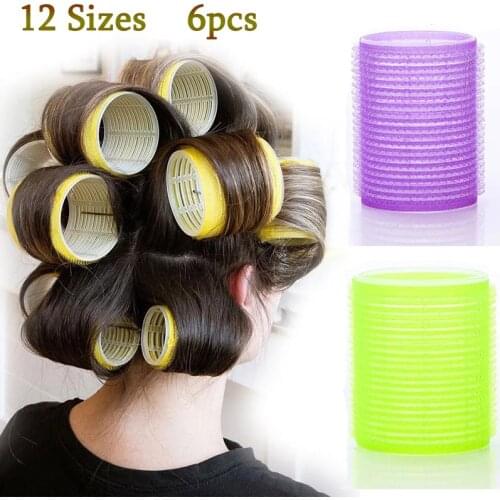 6 Pcs Hair Rollers Salon Hair Dressing Self Grip Holding Curlers for Women DIY Own Hairstyle Sticky Cling Tool Random Color