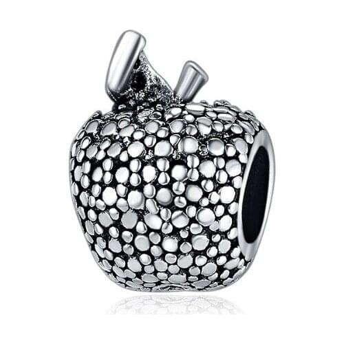 5PCS New Antique Silver Color Metal Charms Fruit Apple Big Hole Beads Accessories Fit Women Diy Bracelets Bangles Jewelry Craft