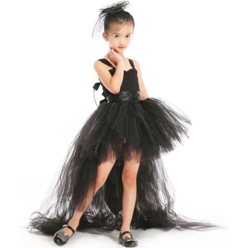 Black Girl Dress withTrain tulle Girls Baby Clothing for Party Flower Girl Party Tutu Dresses Gorgeous Halloween Party Dress