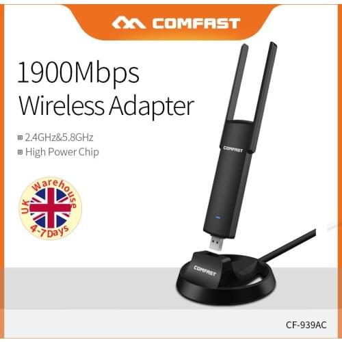 COMFAST Wireless Adapter 1900Mbps Dual Band Signal 2.4G&5.8G Gaming Network Card Rotatable Antenna With USB 3.0 Base CF-939AC