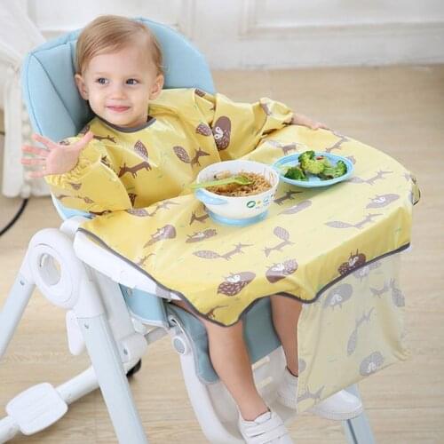 Baby Weaning Bib Long Sleeved Coverall Bibs High Chair Gown Saliva Towel Burp Apron for Self-Feeding Accessories