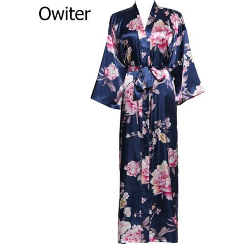 Peony Long Floral Robe Kimono Bridal Pure Satin Silk Bathrobe Night Dress Wedding Robes for Bridesmaids and Bride Sleepwear
