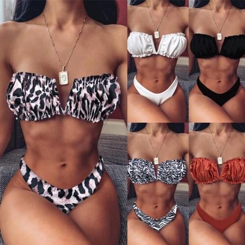 DUOJIAOYAN 5 colors sexy V-shaped Leopard bikini Push Up swimsuit American ladies Print unique swimwear