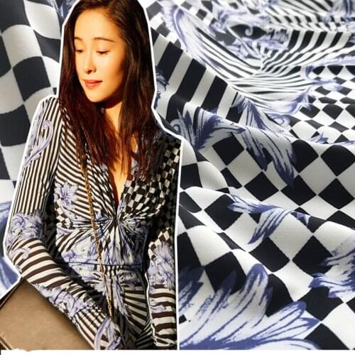 European brand classic digital printing fabric blue plaid sewing fabric factory shop not out of stock