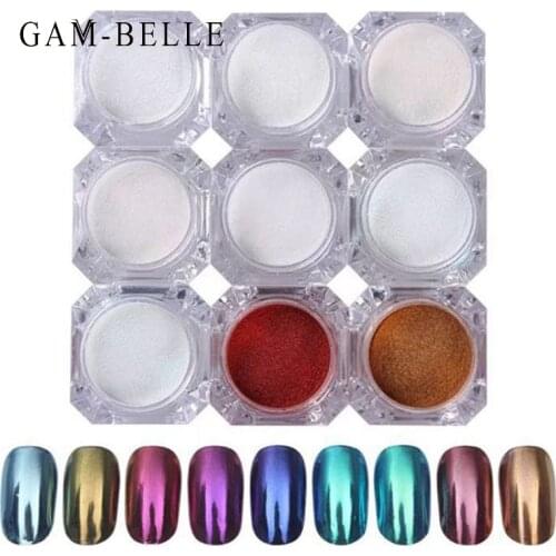 GAM-BELLE 1 Box Pearl Nail Glitter Powder Holographics Neon Chrome Dipping Powder Pigment Nail Art Decoration Manicure Tool