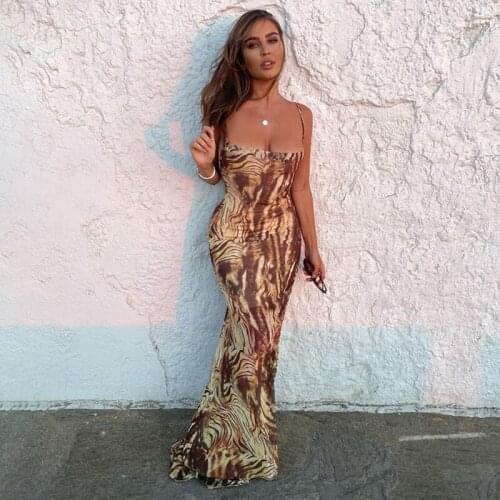 Imcute Women Fashion Summer Sleeveless Bodycon Slim Printed Beach Pencil Long Dress Sundress 2021 Female Clothing Streetwear