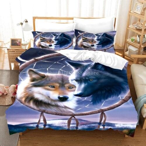 3D Wolf Dreamcather Duvet Cover Set Full Size Bedding Set For Kids Adults Comforter Cover With Pillowcases Animal Quilt Cover