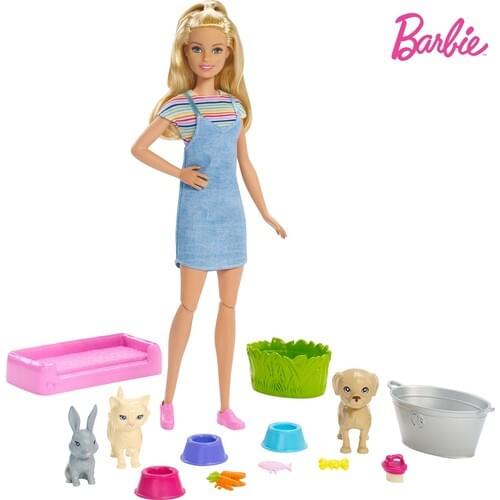Original Barbie FXH11 Barbie Play ‘n' Wash Pets Doll and Playset Barbie Doll Gift for Kids Gift for Girls for Home Toy