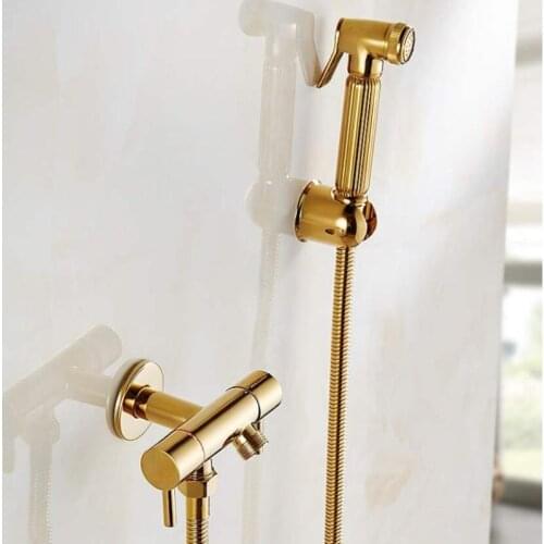 Golden Brass Hand held Bidet Spray Shower Set Copper Bidet Sprayer Lanos Toilet Bidet Faucet Lavatory Gun,Wall Mounted Tap
