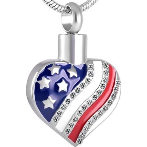LKJ8729 Stainless steel cremation jewelry heart urn flag design memorial Locket Charm