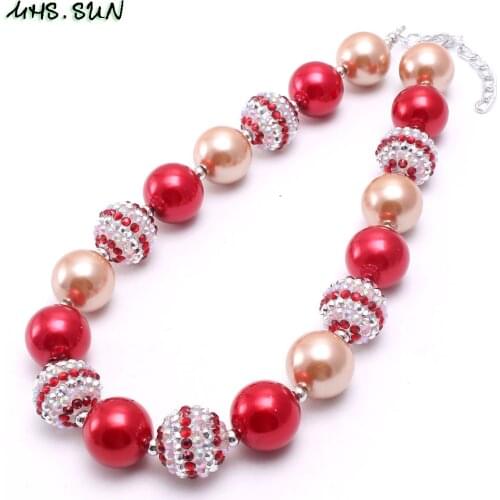 MHS.SUN Girls Kids Chunky Beads Necklace Fashion Christmas Style Child Bubblegum Chunky Necklace Handmade Accessories Jewelry
