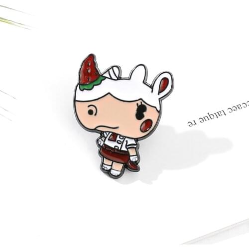 Cute Merengue Brooch Animal Crossing Metal Enamel Badge Lapel Pins Cartoon Strawberry Rhino Brooch Jewelry Game Gift for Fans