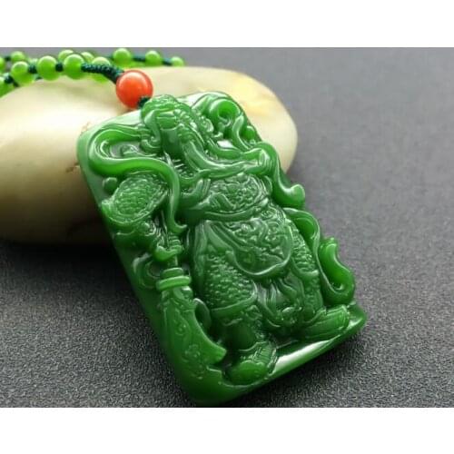Multi style Exquisite Chinese folk natural green hand carving Chinese and Hetian Guan Yu Guan Pendant + rope necklace