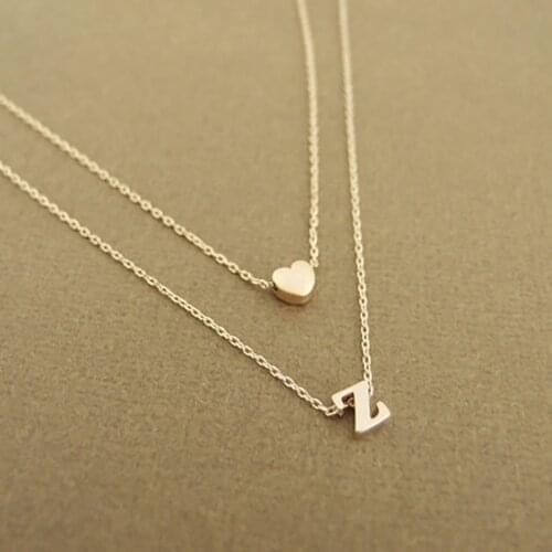 Fashion Love 26 Simple English Letter Necklace Creative Heart Short Clavicle Chain Double Layer