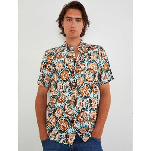 Regular Fit Short Sleeve Tie-Dye Patterned Viscose Mens Shirt Casual Daily Street Style