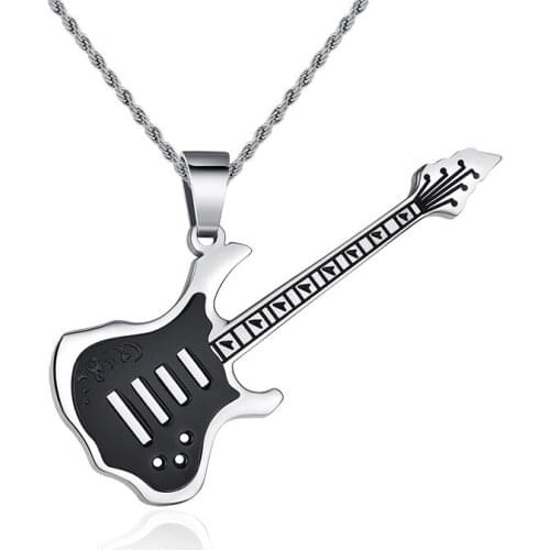 Guitar Men Rope Chain Silver Pendant Fashion Necklace Charms Decoration HIP Hop Rock Jewelry Men Pendant Necklace