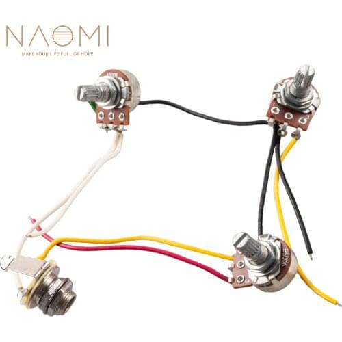 NAOMI Jazz Bass Wiring Harness Prewired Kit w/ One Volume/ Two Tones 2V1T 500K Pots+Jack For JB Bass