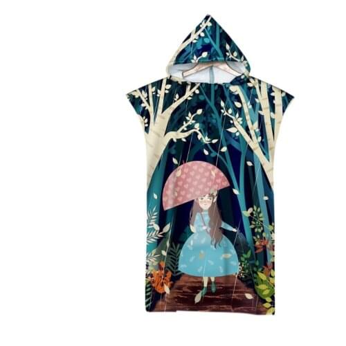 New printed Cute Girl Change Robes Poncho Quick-dry Hooded Towel Sweat-absorbent Swim Robe Summer Beach Pool Swimming