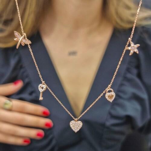 Handmade luck Necklace 5-Piece Zircon Stone For Women Girls Valentines Day Fashion Jewelry Elegant