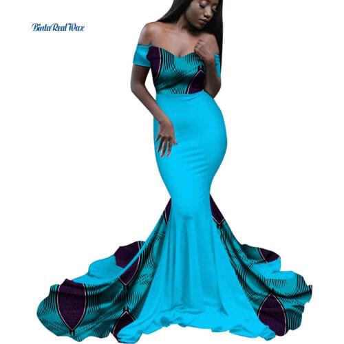 Patchwork Mermaid Long Dress Vestidos Bazin Riche African Print Dresses for Women Traditional African Clothing Party WY2996