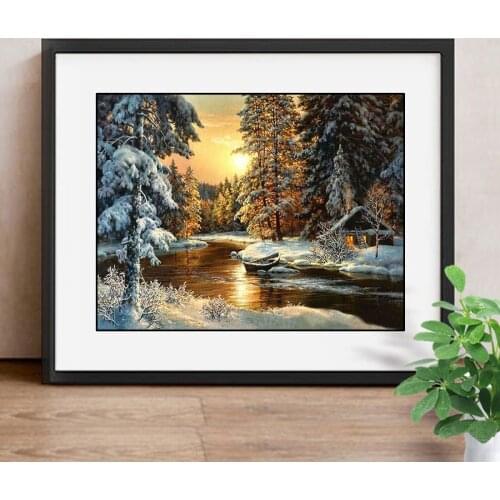 Full Square Diamond Painting Winter Picture Of Rhinestone Mosaic Diamond Embroidery Landscape Cross Stitch Decor Home