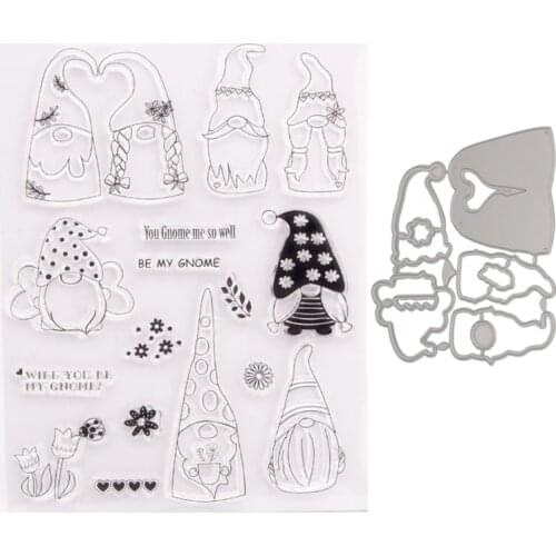 Gnome Flower Number Seal Stamp with Cutting Dies Stencil DIY Scrapbooking Embossing Photo Album Decor Paper Card Craft