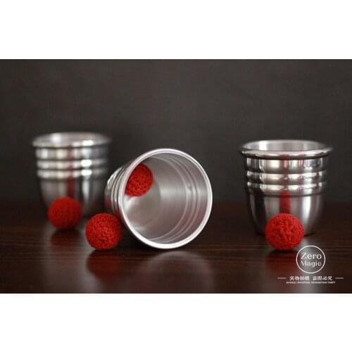 Super Professional Aluminum Three Cups and Balls With Chop Cup (Large) Magic Tricks Magician Close Up Illusion Gimmick Props