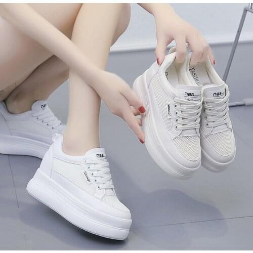 High rise small white shoes womens 2021 spring new mesh breathable thick bottom muffin single Korean versatile casual shoes 8cm
