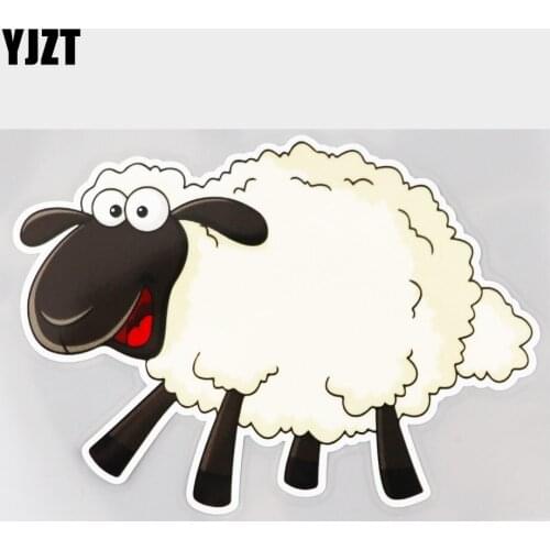 YJZT 14.6CM×10.3CM Fashion Smiling Sheep Cartoon Decal PVC Car Sticker 11C-0311