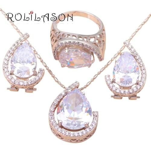 Filled AAA Zircon Crystal Health Nickel & Lead free Earring Necklace Ring size #7.5 #8.5 #9.5 Jewelry Set JS302
