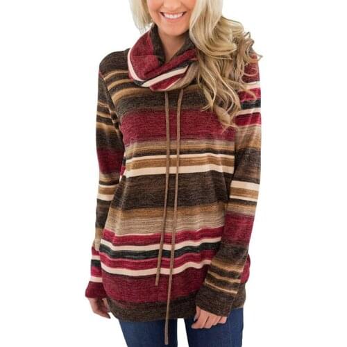 2018 Autumn New Long Sleeve Rainbow Stripe T Shirt Plus Size Loose Pile Collar Women T-shirt Cotton Slim Fashion pocket Woman