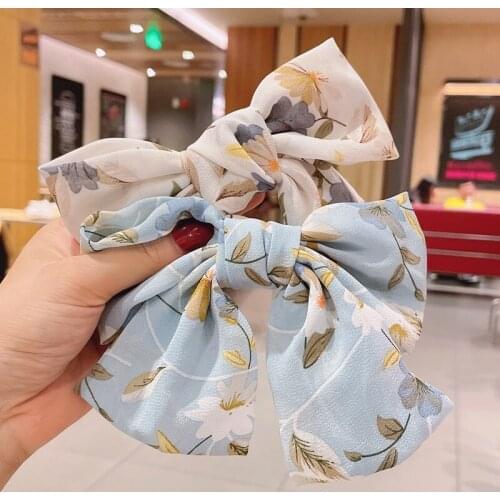New Fashion Beautiful Chiffon Print Large Bow Flower Wild Bow Princess Hairpin Barrettes for Women Girls Accessories Headwear
