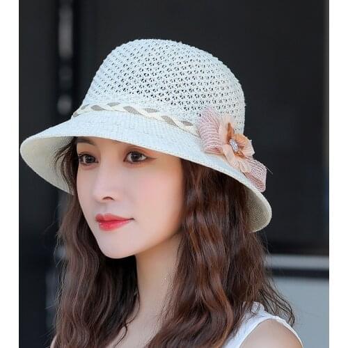 2021 New Summer Solid Floppy Hollow Breathable Straw Hats For Women Flower Accessories Ladies Summer Beach Sun Caps
