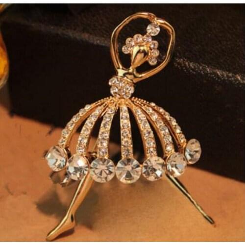 BA018 Trendy ballerina brooches beautiful Shining crystal alloy girl ballerina brooches pins