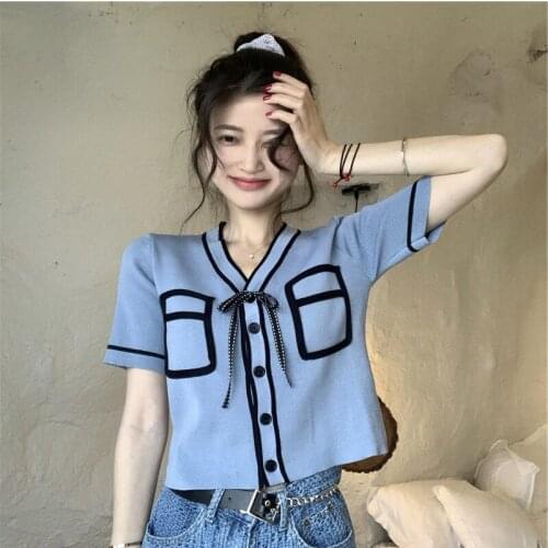 Tshirts Femme Button Fashion Summer New 2021t Shirts Wome Casual Loose Solid V-Neck Lace Up Straight Tees Lady Tops S0180