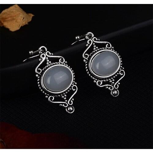 2021 Vintage Bohemian Moonstone Dangle Earrings For Women Fashion Silver Color Female Jewelry Boho Party Birthstone Gifts