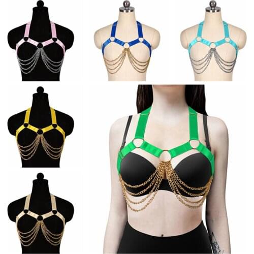 Punk Gothic Style Harness Metal Chain Accessories Bandage Hollow Bra Womens Belt Dress Dance Rave Costume Suspender Tops